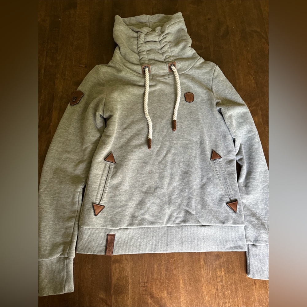 Naketano Hoodie Sweater M Medium Pullover Gray‎ Logo Owl German Academia